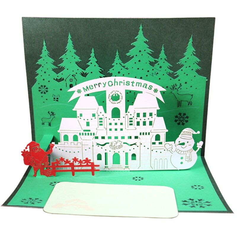 3D Pop-up Christmas Tree Santa Greeting Card Xmas Year Postcards Invitations