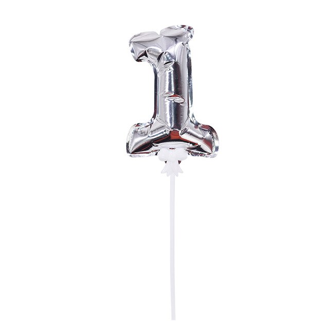1Pcs Gelukkige Verjaardag Folie Aantal Ballon Cake Topper Kids Verjaardag Bruiloft Cake Decor Automatische Opblaasbare Ballon: silvery 1