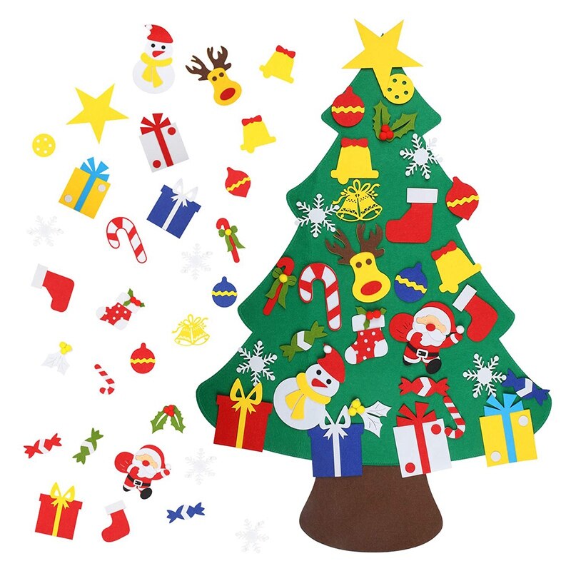 følte juletre, diy juletre med 30 stk avtakbare ornamenter veggdekor med hengende tau til smålåve låve jul gif