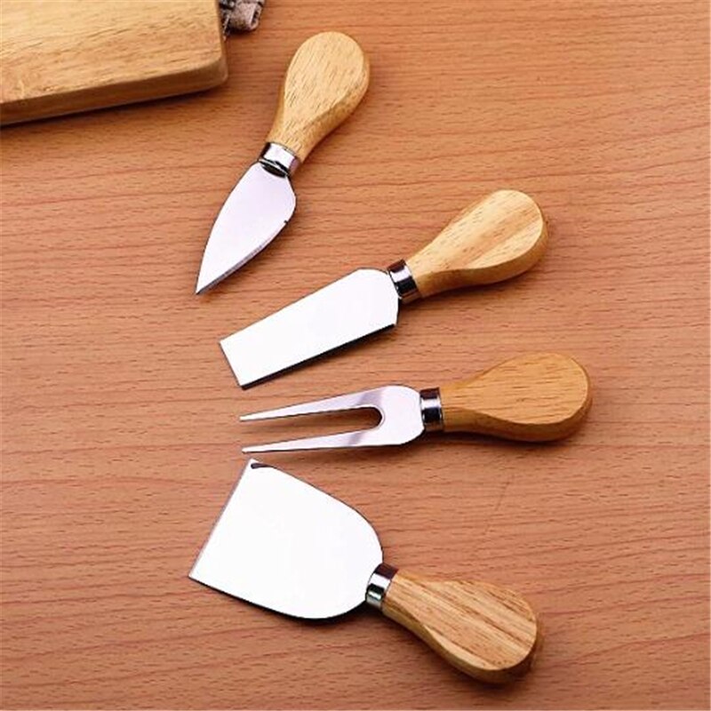 4PCs/ Set Knives Cheese Grater Board Set Bamboo Wood Handle Cheese Knife Slicer Kit Kitchen Cooking Tool Cheese Cutter Slicer