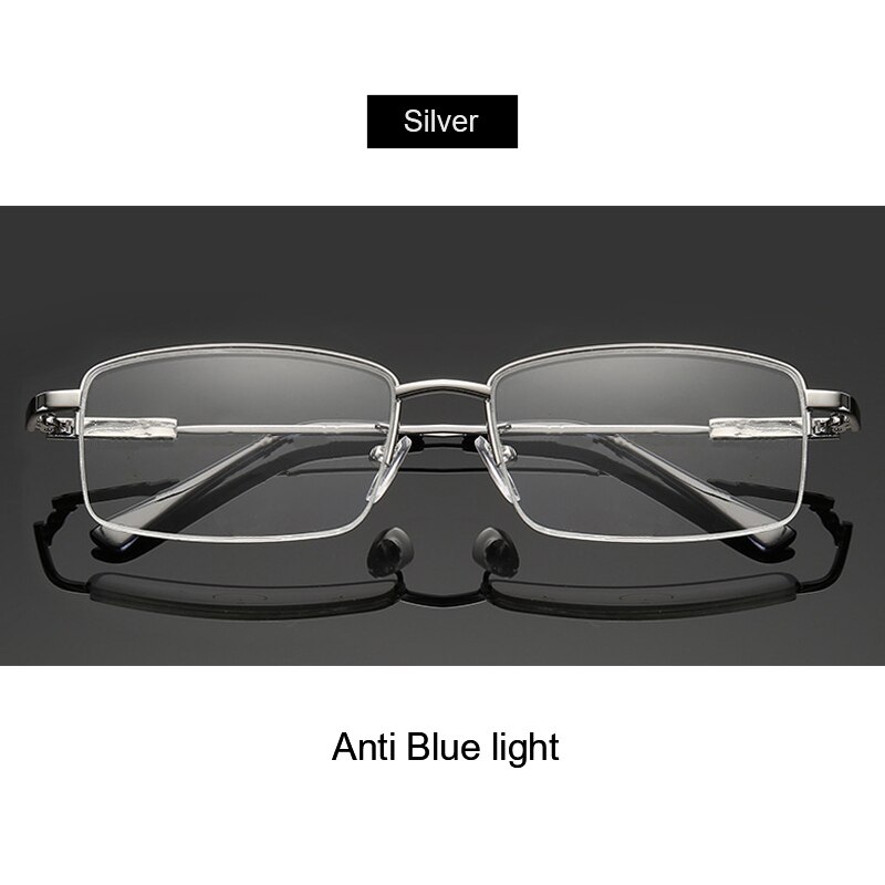 BLMUSA Titanium Progressive Multifocal Reading Glasses Men Anti Blue Light Glasses Women Eyewear For Elderly Blue Light Readers: Silver-  Anti blue / +100