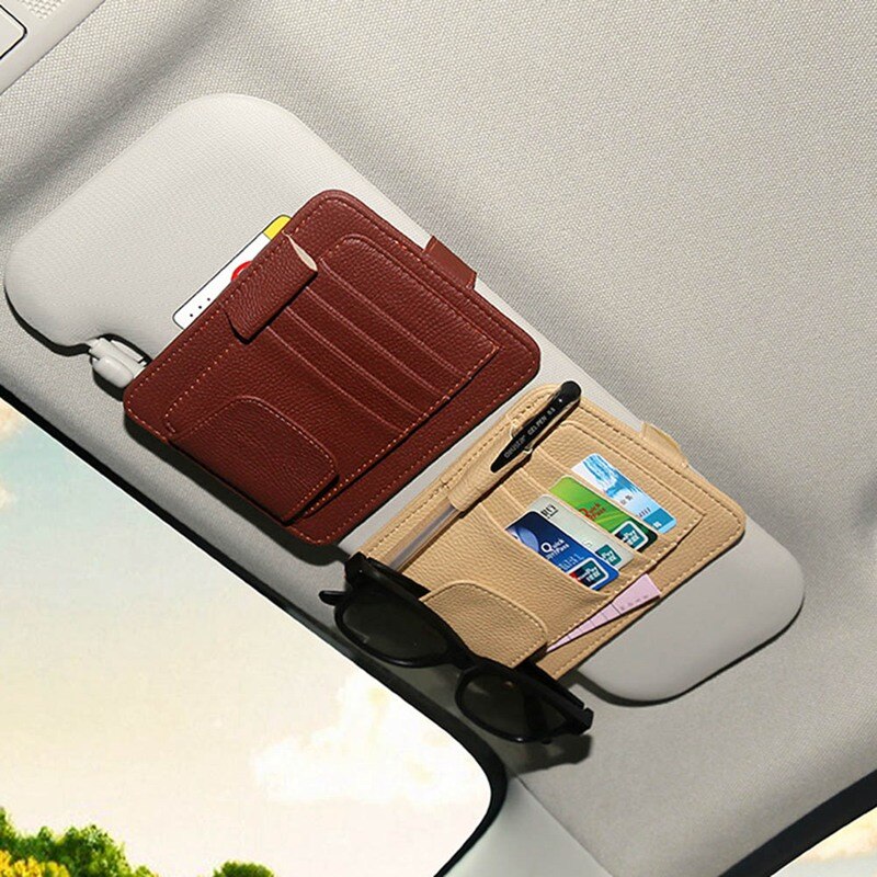Visière pare-soleil de voiture avec porte-carte | Anti-éblouissement, outils Anti-éblouissement, lunettes multifonctions, stylo Clip en cuir PU, accessoires d'intérieur pour voitures