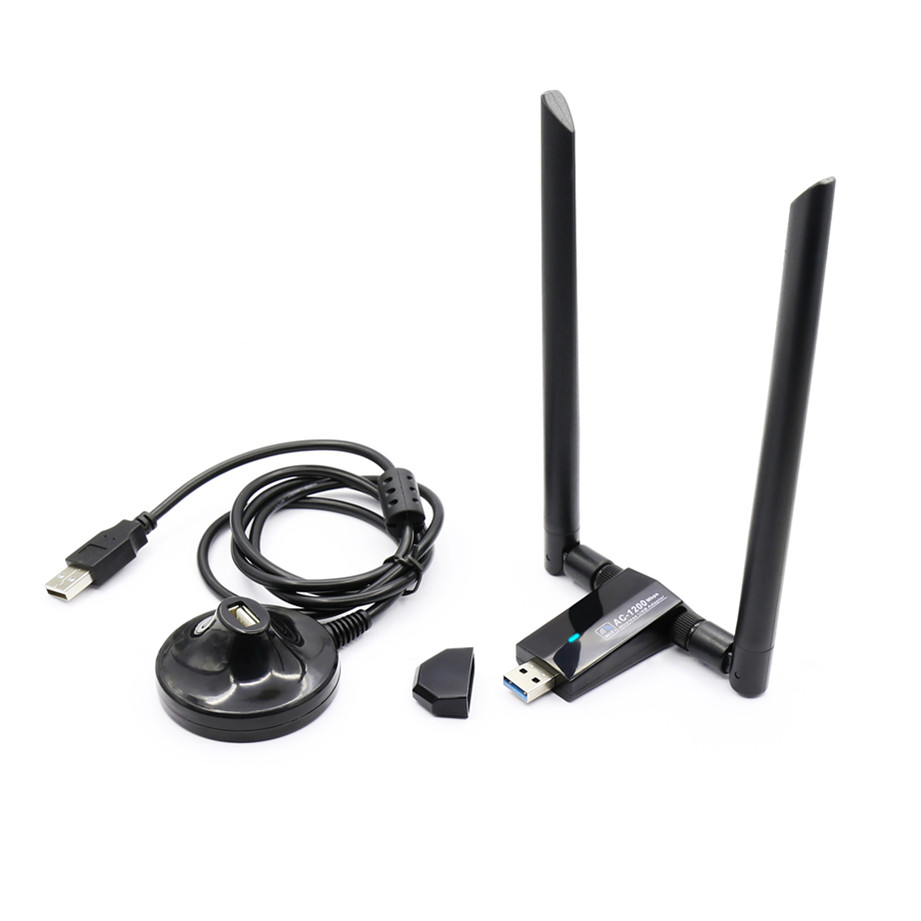 Grwibeou placa de rede sem fio 1200mbps de longo alcance ac1200 banda dupla 2.4g + 5g sem fio usb 3.0 wi-fi adaptador 802.11ac antenas wi-fi: Default Title