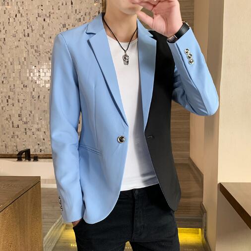 Svart hvit patchwork herre blazer jakke merke koreansk enkeltknapp slim fit herre dress kåpe vest homme kostyme: Blå / Asiatisk størrelse xl