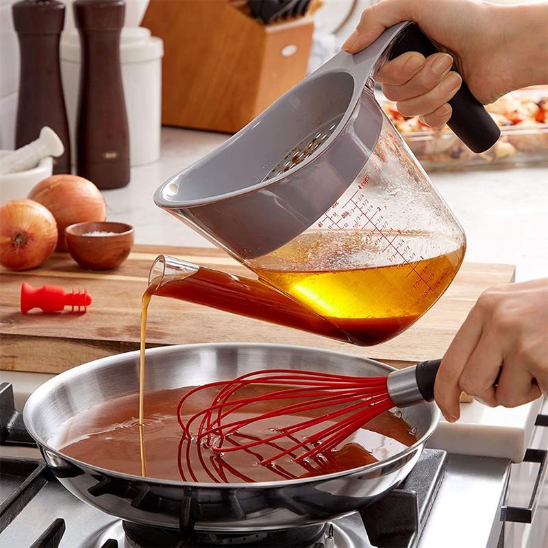 Buenos agarres multifuncionales con separador de grasa salsa taza de medición despertar olla de carne sopa colección herramientas de cocina