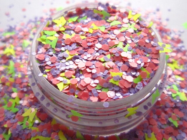 G450 Matte Neon Mixed Colors Solvent Resistant Glitter Hexagon Butterfly Spangles Shapes for Nail Polish&Gel Acrylic Nail