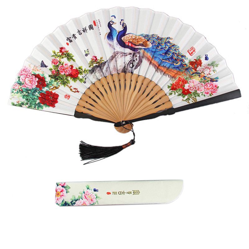 Pieghevole Ventilatore Tenuto in Mano con Nappe Classico Cinese Pittura A Inchiostro di Stile Retrò per La Cerimonia Nuziale di ballare Chiesa Regali Del Partito
