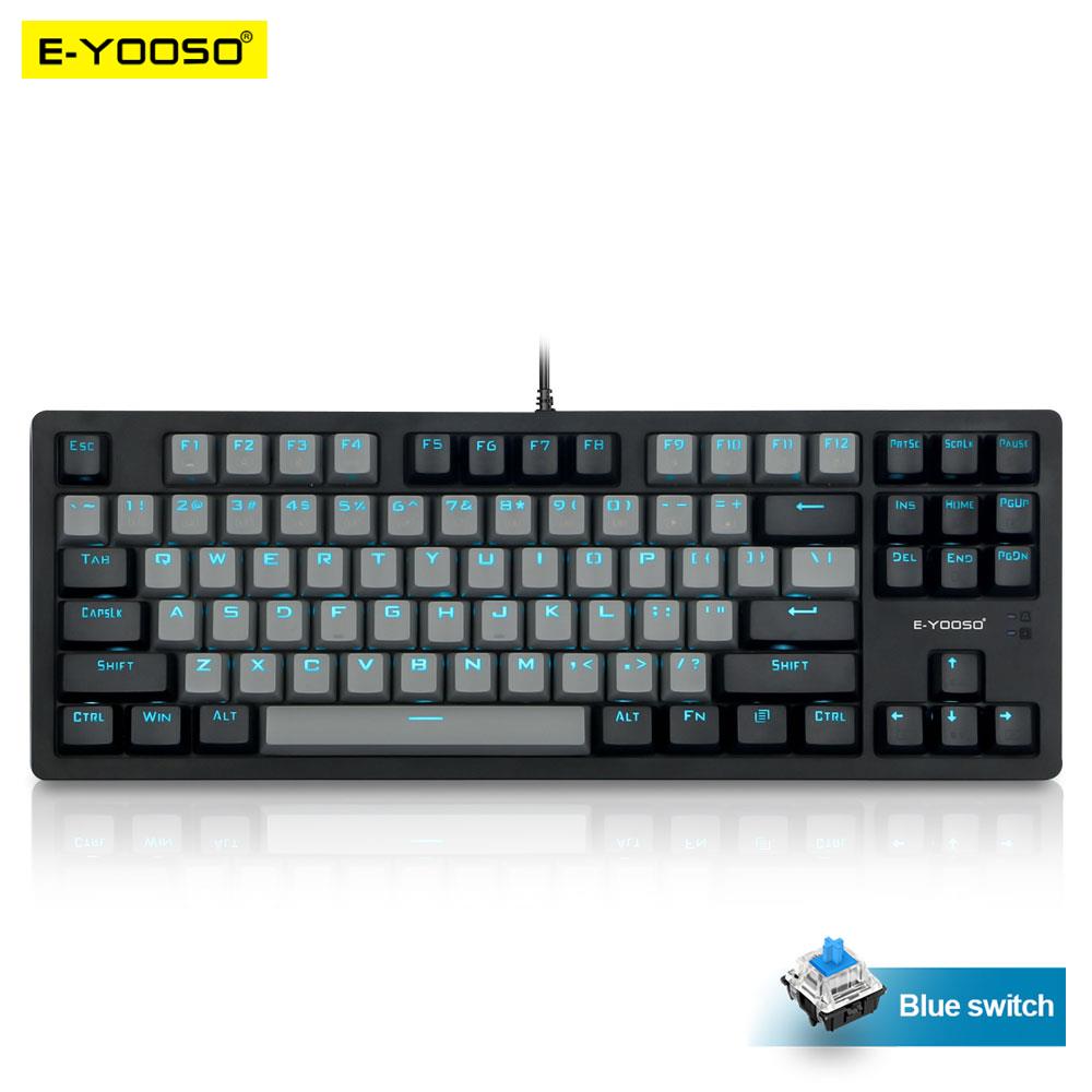 Teclado mecánico E-YOOSO K620 para juegos, conmutador azul, 87 teclas, retroiluminado, para ordenador, portátil y PC