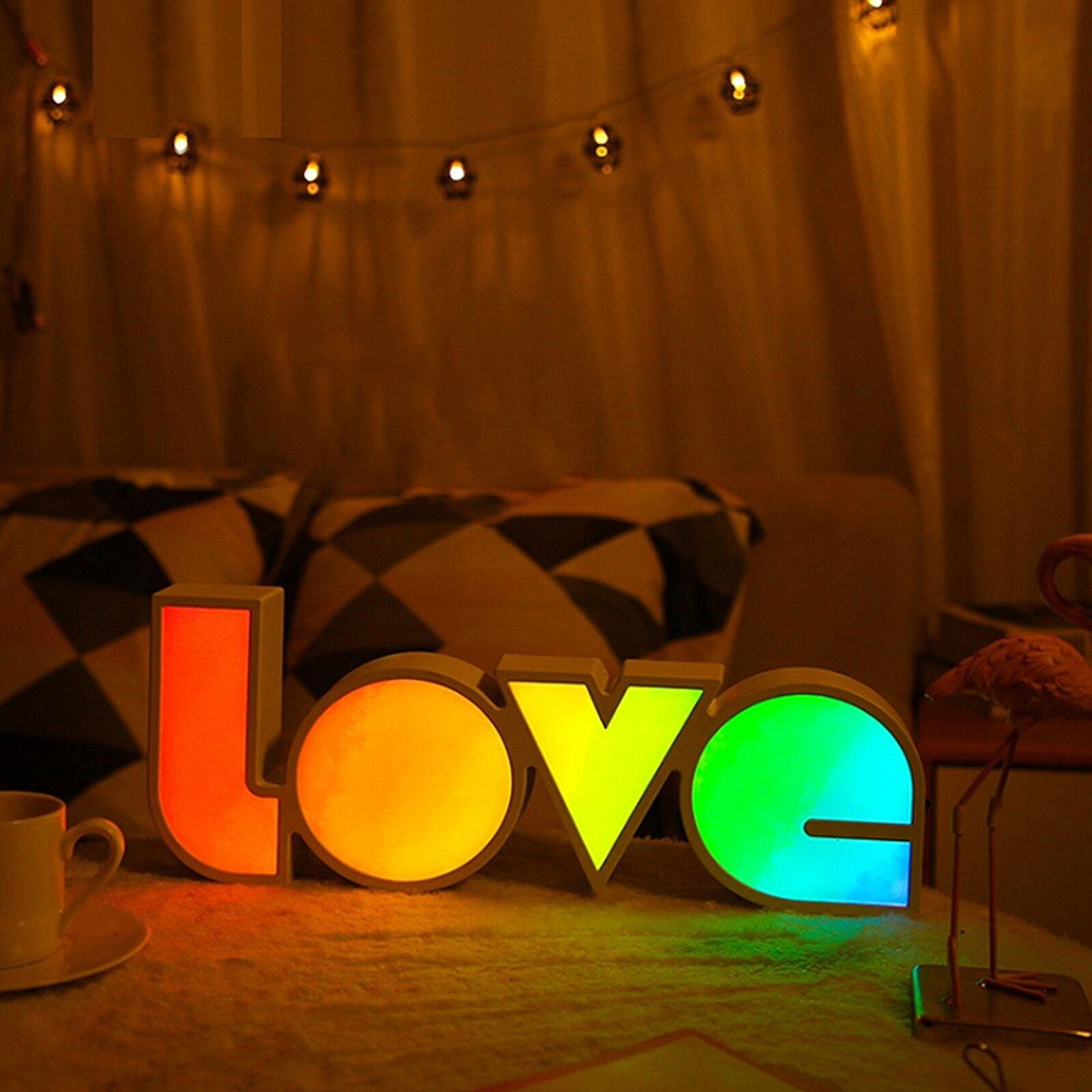 Førte brevlys natlys nattelys indretning lys skrivebord lampe soveværelse indretning farverige kærlighed tegn lys op kærlighed tegn indretning lys: Grøn