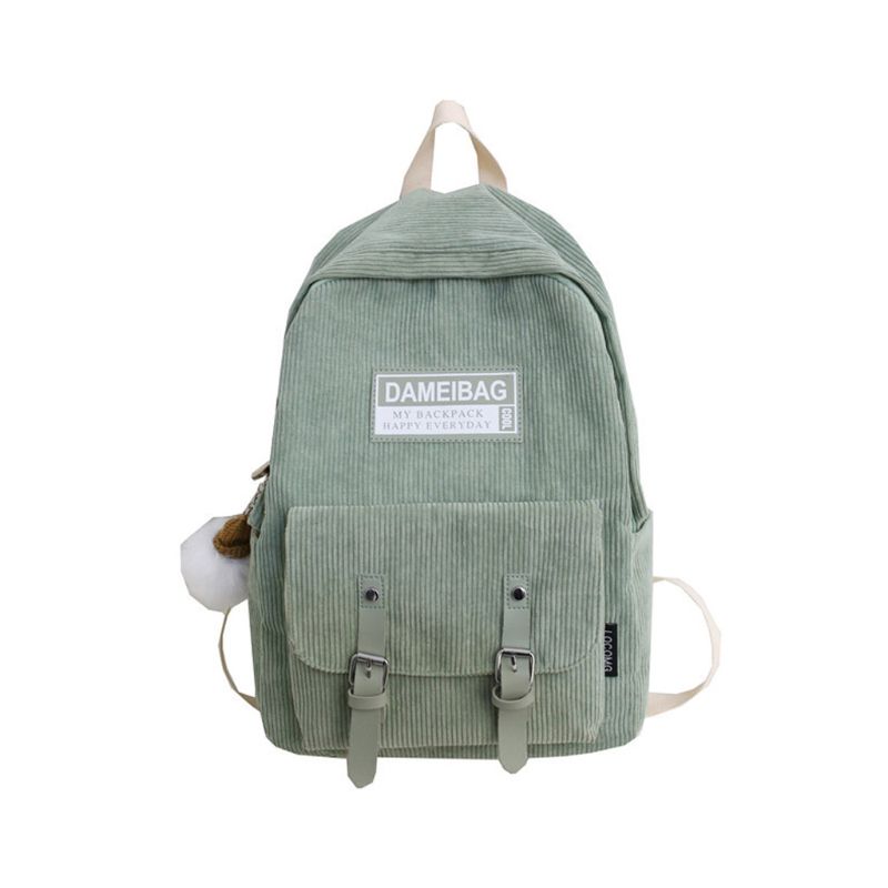 Mochila de pana a la , bolso escolar, informal, para la universidad, para adolescentes: green