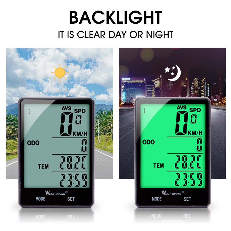West Biking Wireless Bike Computer Speedometer Odometer Rainproof Bike Measurable Temperature Stopwatch Cycling Bicycle Computer