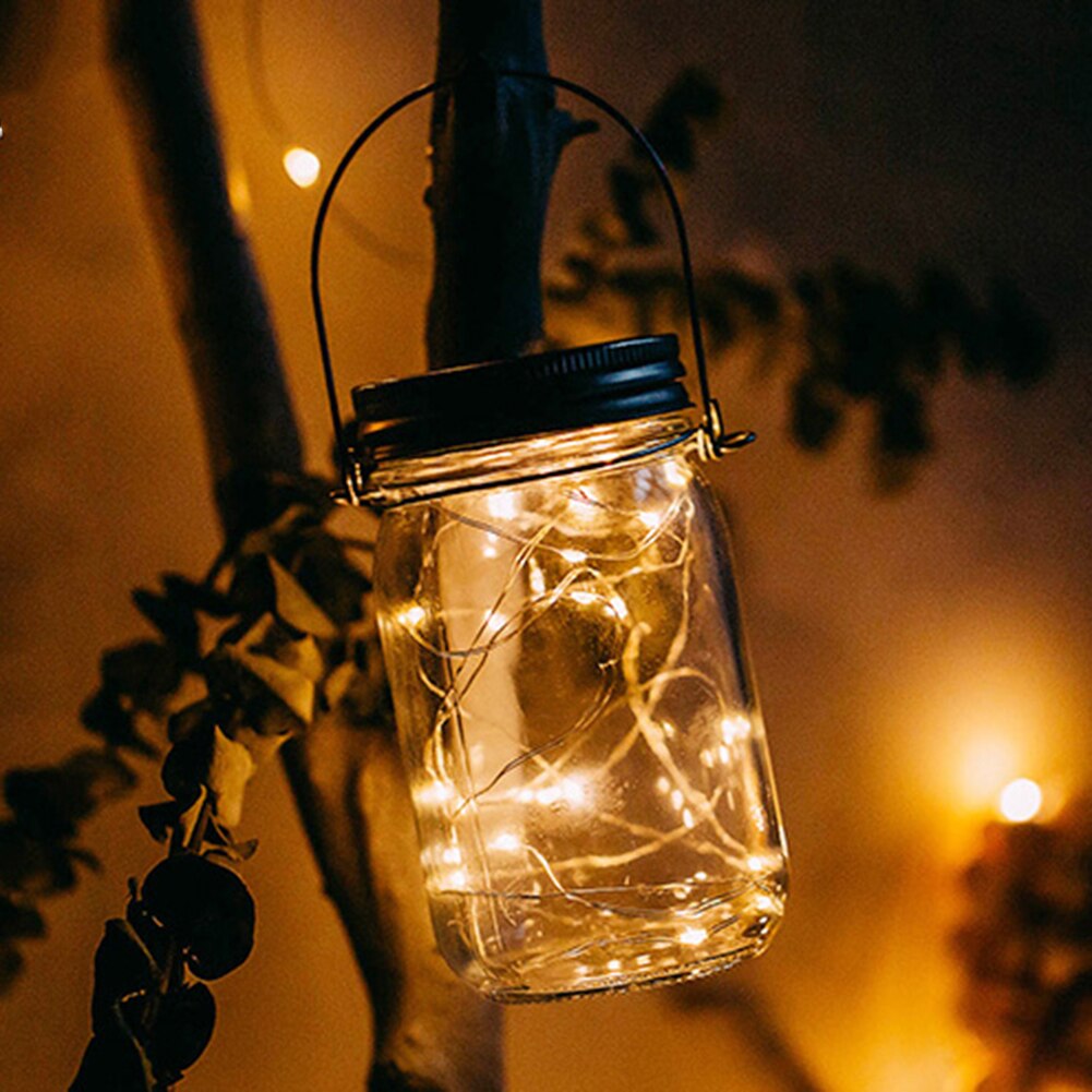 20 leds krukke lys fe lys solar til murer krukke låg indsats farve skiftende haveindretning julelys udendørs bryllup indretning