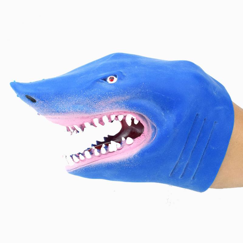 Plastic Haai Handpop Voor Verhaal Tpr Dier Hoofd Handschoenen Kinderen Speelgoed Zachte Vinyl Pvc Dier Hoofd Figuur Halloween speelgoed