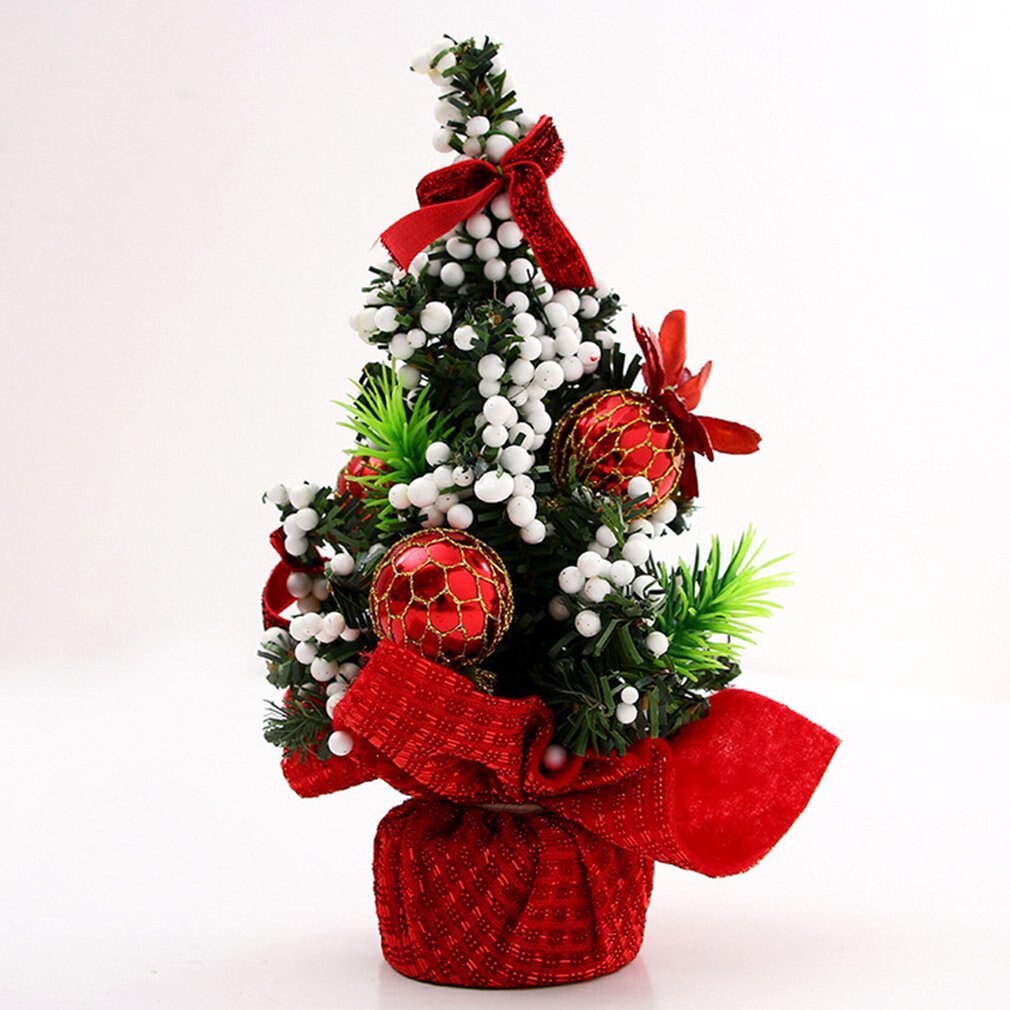 Mini árbol de Navidad Artificial de sobremesa con Lazo de cinta y adornos de bolas, decoraciones para el hogar y la Oficina: Red