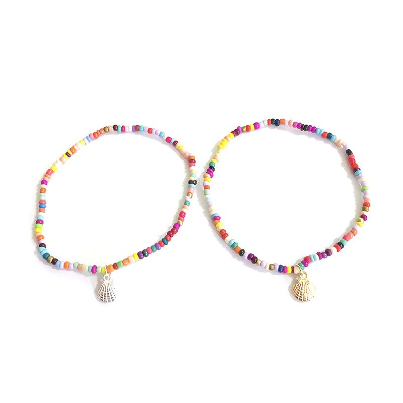 Tobillera bohemia de Color dorado para mujer, cuentas de semillas de concha de Metal, cadena para pies, colorida, hecha a mano para playa, joyería