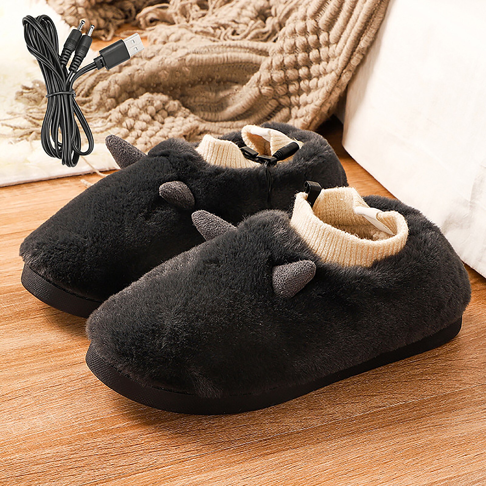 Calentador de pies calentado USB, zapatos de invierno de felpa, zapatillas bonitas extraíbles y lavables