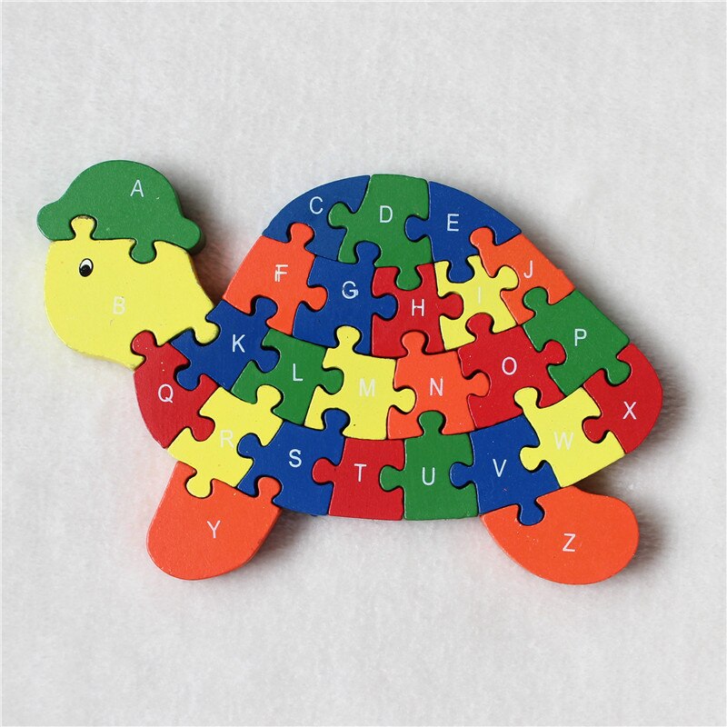 Wooden 3D Jigsaw Educational Toys Animals Elephant Cow Dinosaur Puzzle Wood Toys Kids Numbers Alphabetic Letters Learning Toys: Turtle