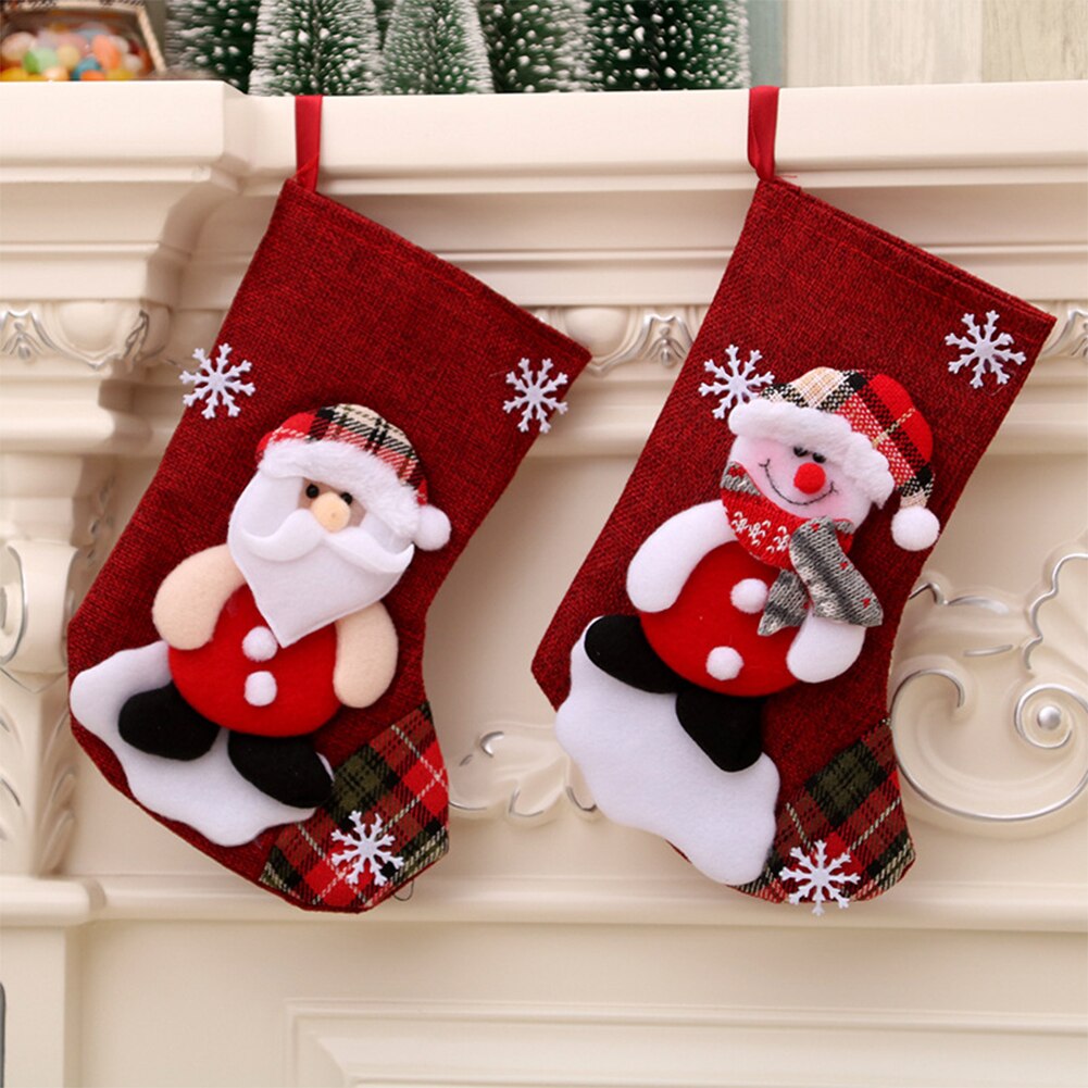 Noël arbre chaussettes dessin animé flocon de neige sac souple noël père noël bonhomme de neige Elk ours bas cheminée décor