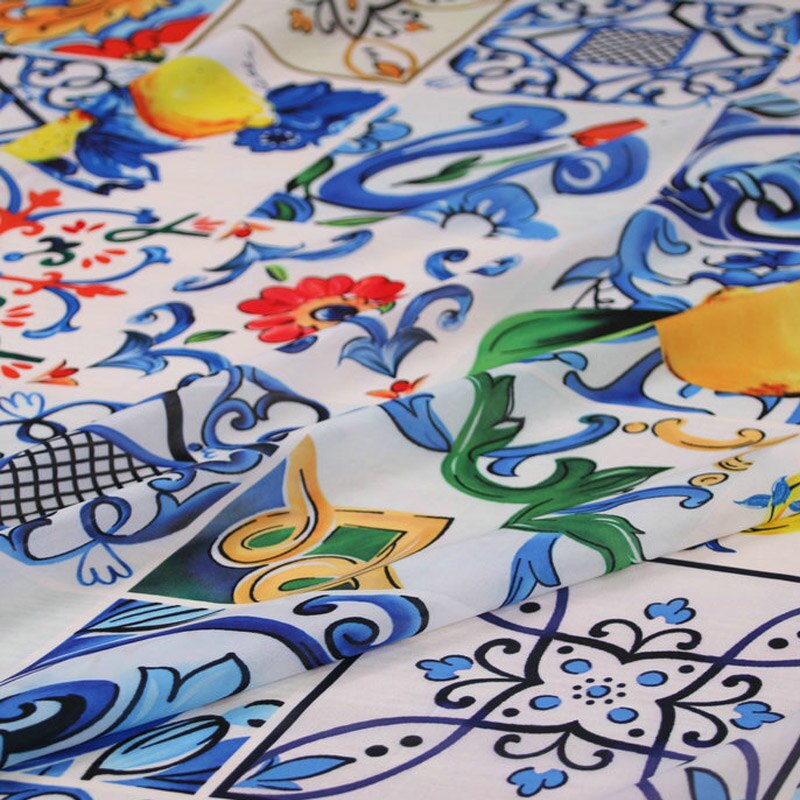 100 x 145cm blå og hvid porcelæn tyndt chiffon stof til kvinde sommerkjole bluse diy stof syning