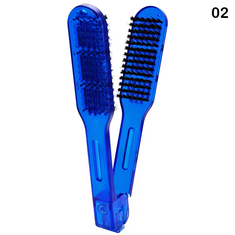 Dwustronna ceramiczna szczotka robić prostowania włosów i szczotka robić stylizacji z naturalnego drewna 2 w 1 dla kobiet: Niebieski