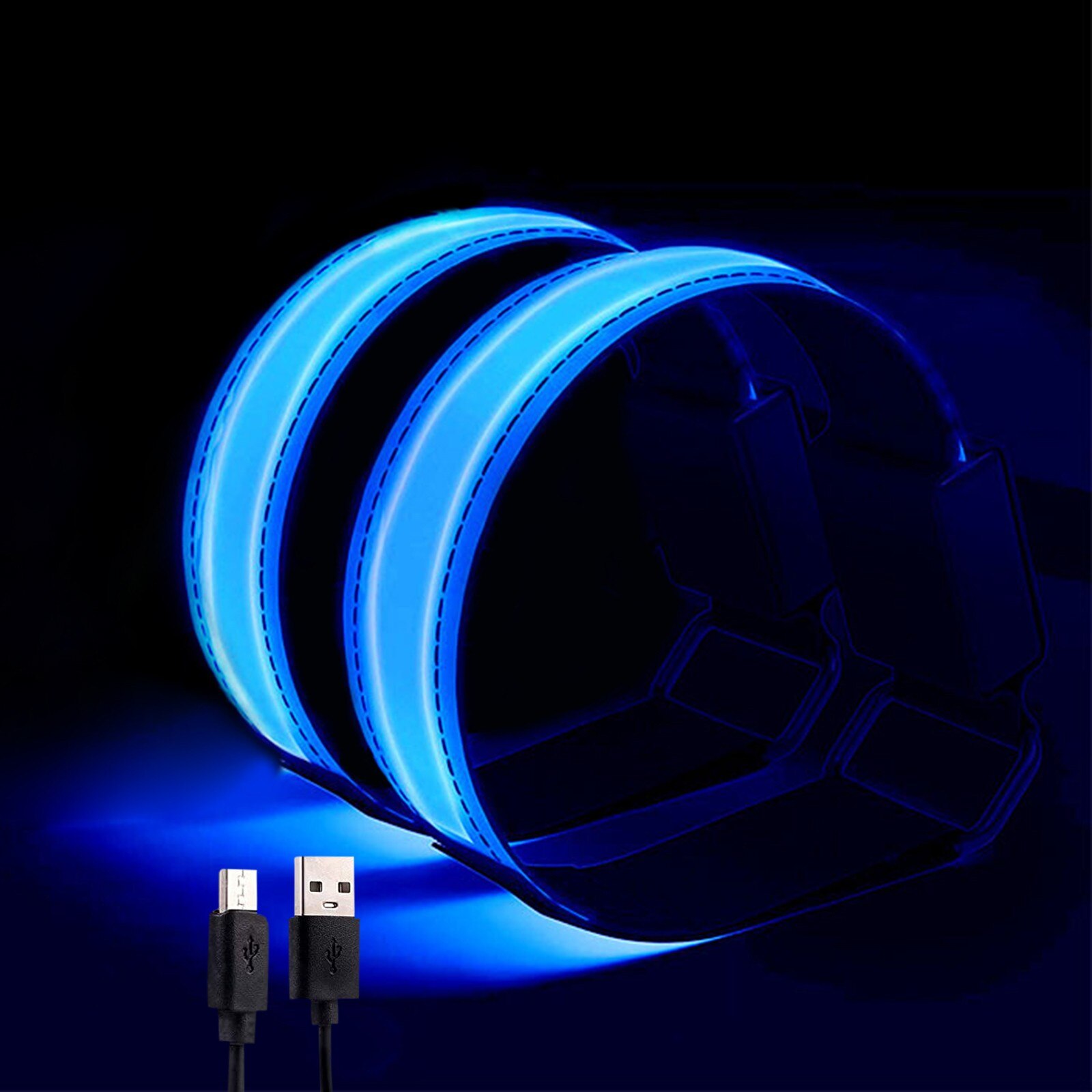 Reflecterende Armband Lopers Wandelaars Running Light Oplaadbare Led Hand Strap 2Pc + 1Pc Usb Line Night Joggen Wandelen fietsen