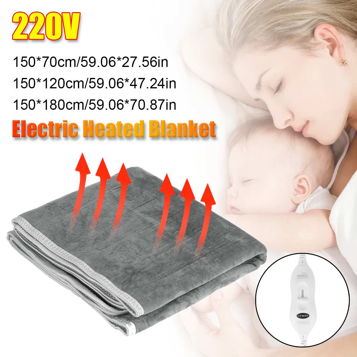 Elektrisk tæppe 110v/220v grå varmelegeme sengetermostat blød elektrisk madras opvarmetæppe varmere varmelegeme tæppe