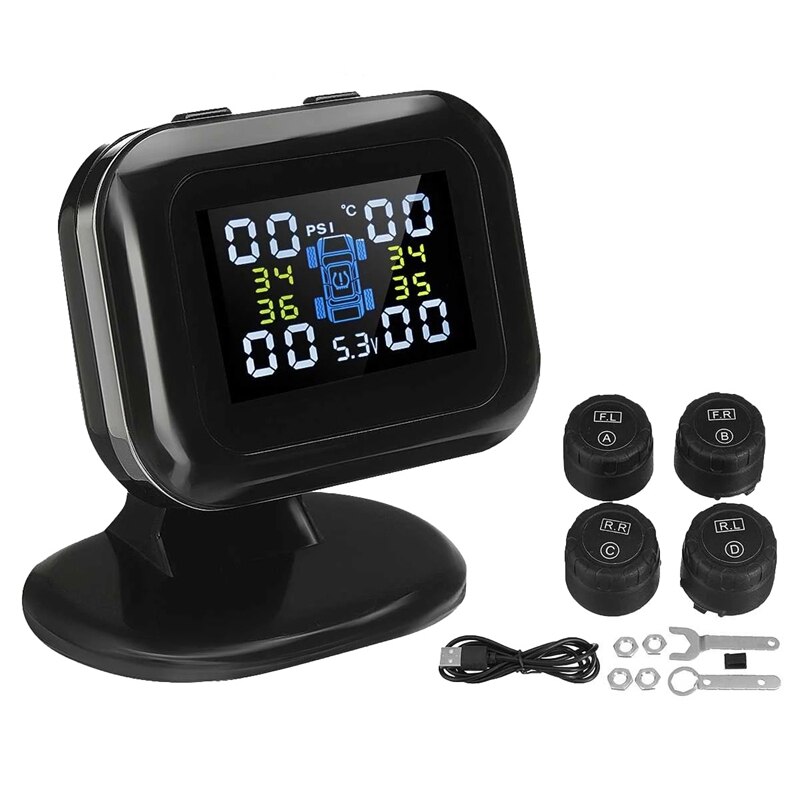 Système de surveillance TPMS de la pression des pneus de voiture, affichage numérique LCD, alarme de sécurité automatique, chargement USB