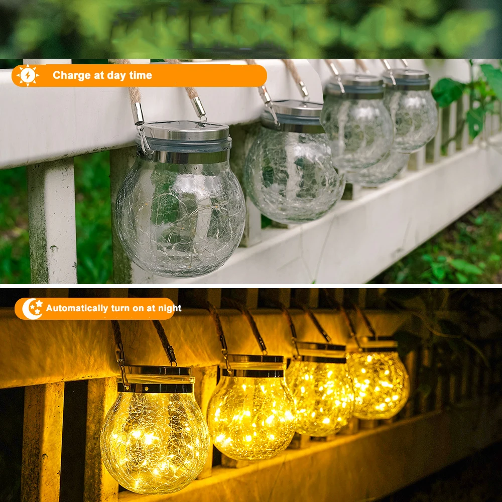 Guirnaldas de luces LED solares, bola emergente, tapa de botella de vidrio, decoración navideña para jardín al aire libre, lámpara de tarro de albañil, luz de deseos 2024