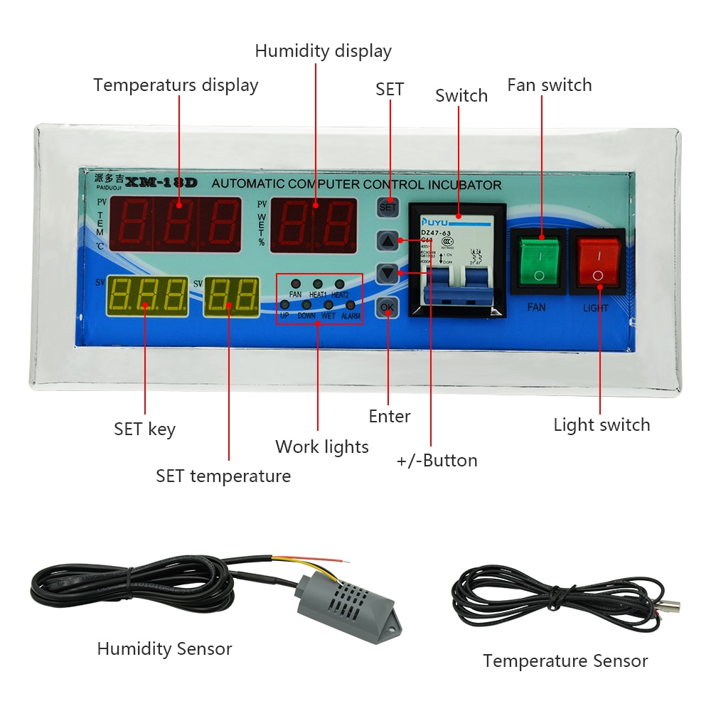 1 Set Incubator Accessories Full Function Temperature And Humidity XM-18D Incubator Controller