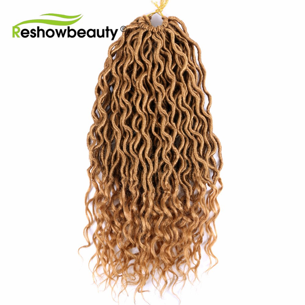 Virkade flätor faux locs lockiga ändar syntetisk vridning för kvinnor 18 tum 24 trådar 70 gram reshowbeauty