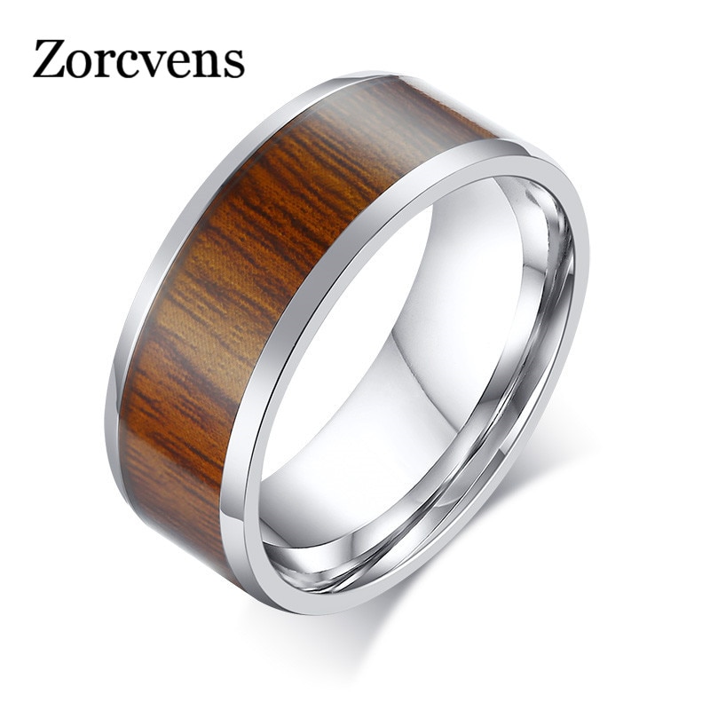 Anillos ZORCVENS de Color plata para hombre, de acero inoxidable, en Color madera, anillos de para mujer, de joyería para hombre
