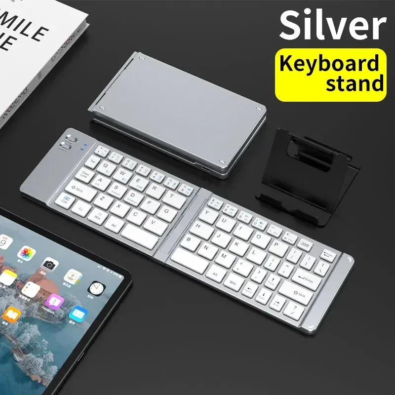 Mini Wireless Keyboard and Mouse Bluetooth Portable Folding Keyboards 2.4G for Windows Android IOS Tablet iPad Phone: Pewter