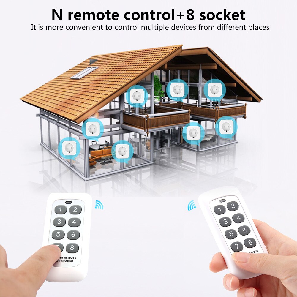 SMATRUL 8 Keys Wireless Remote Control Smart Socket EU Plug Wall 433mhz Programmable Electrical Outlet Switch 220v 230v LED