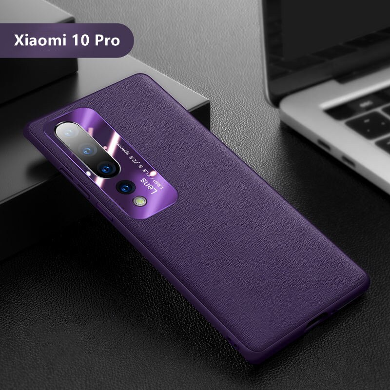 Luksusowe skórzane etui do Xiaomi 10 11 Pro odporna na wstrząsy Funda do Xiaomi 11 Mi11 pełna pokrywa tylna obudowa aparatu Mi10 silikonowy zderzak: Purple for Mi10 Pro