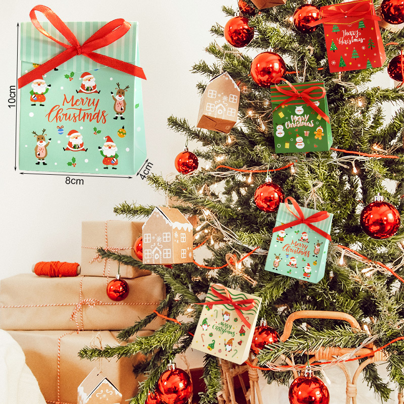 Christmas Advent Calendar Set Countdown Paper Box Winter Party Favor Treats Packaging Candy Pouch Wrap with Xmas Stickers