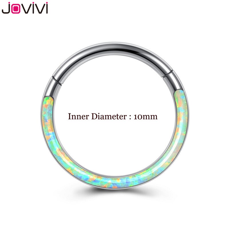 Jovivi Rvs 16G Twist Scharnierende Clicker Neus Septum Ring Synthetische Opal Hoop Wenkbrauw Lip Oor Ringen Body Piercing sieraden: White 10mm