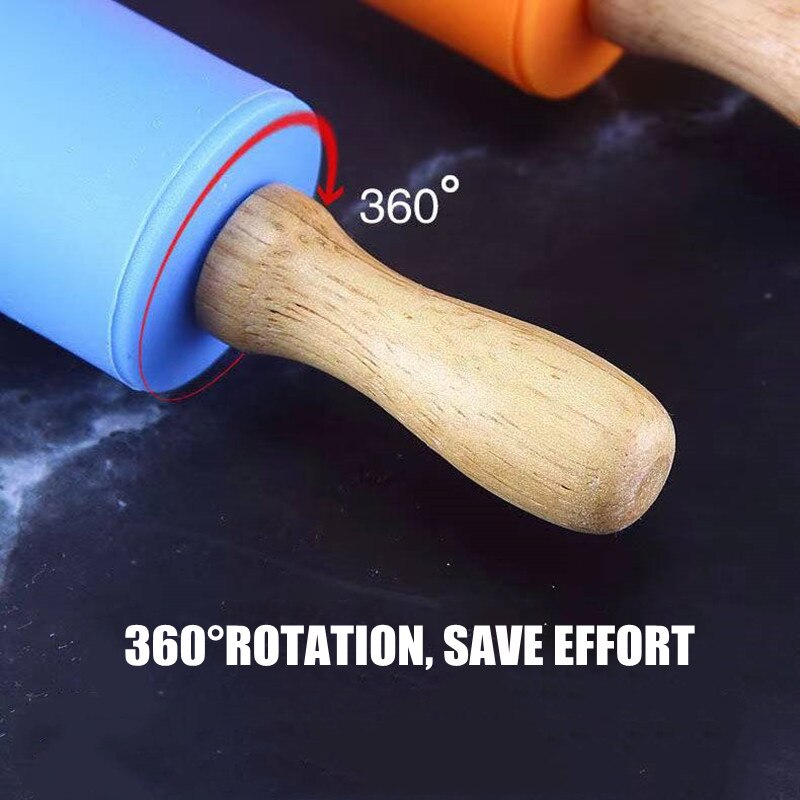 Non-Stick Silicone Rolling Pin Wooden Handle Pastry Dough Flour Roller Kitchen Cooking Baking Tool for Pasta Cookie Dough Tools