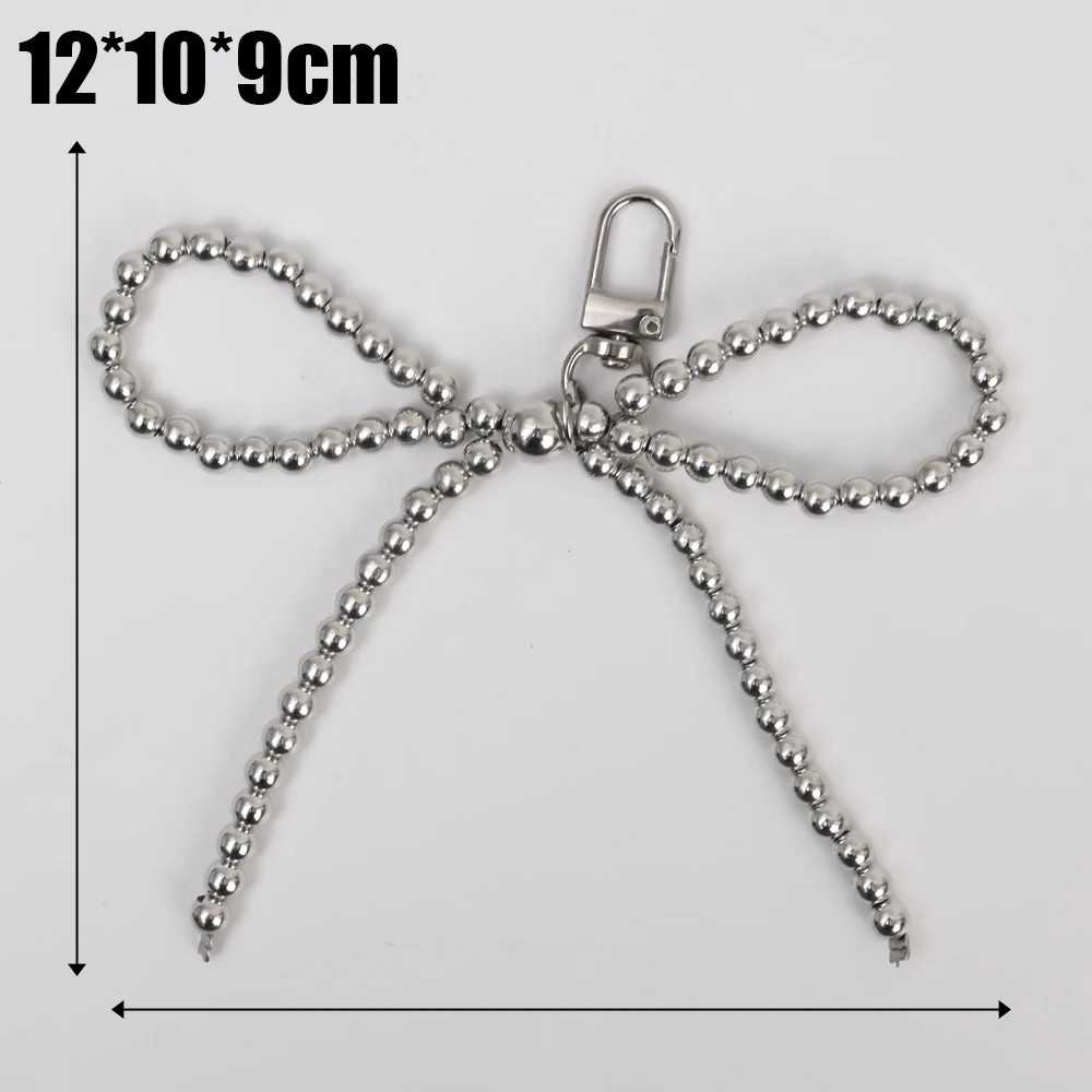 Coreano pérola arco pingente chaveiro para mulheres, moda doce, chaveiro mochila pingente de telefone móvel artesanal, jóias ornamento presentes: Preto