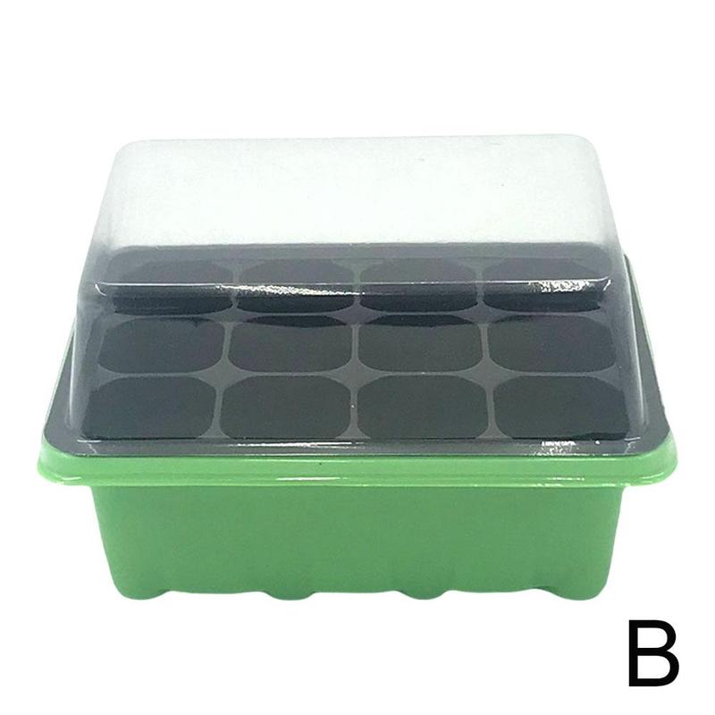 12-hole Plant Growing Box Ventilated Seedling Box For Sowing Nursery Pots Mini Greenhouse With Ventilated Cover Seedling Tray: green