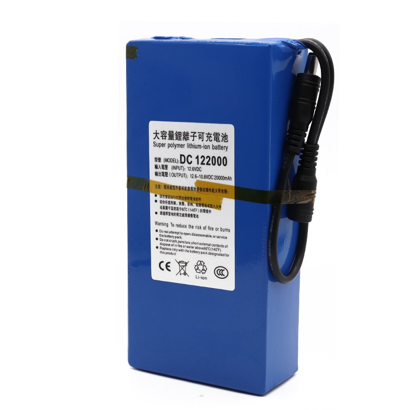 100% Portable 12v 20000mAh Lithium-ion Battery pack DC 12.6V 20Ah battery With EU Plug