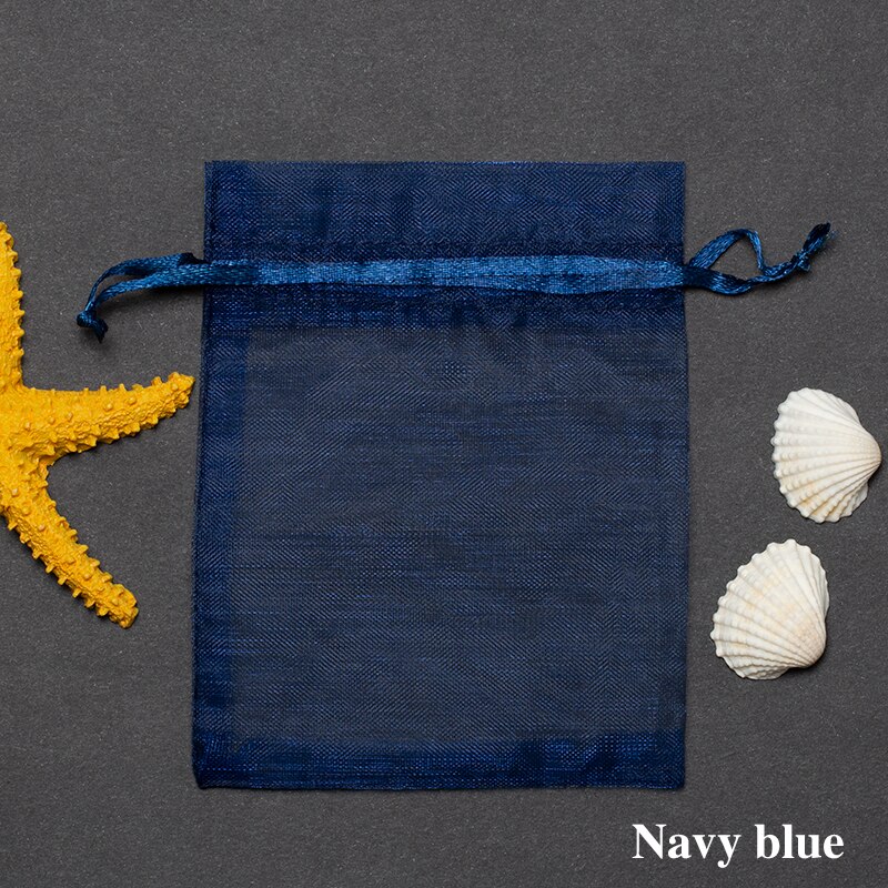 50 stk smykkepose 7*9 cm smykke emballage organza poser favor bryllup fest julegaver emballage poser: Marine blå