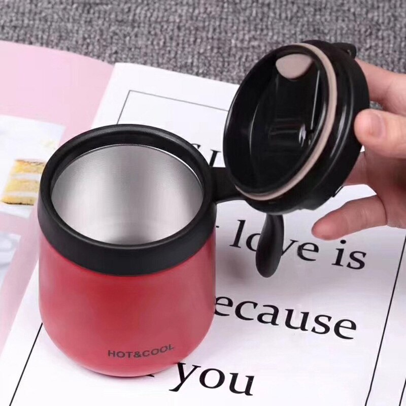 Kort kaffe termosmugg 350ml för vatten te juice isolerad kolv rostfritt stål med lock handtag kopp kontor hem