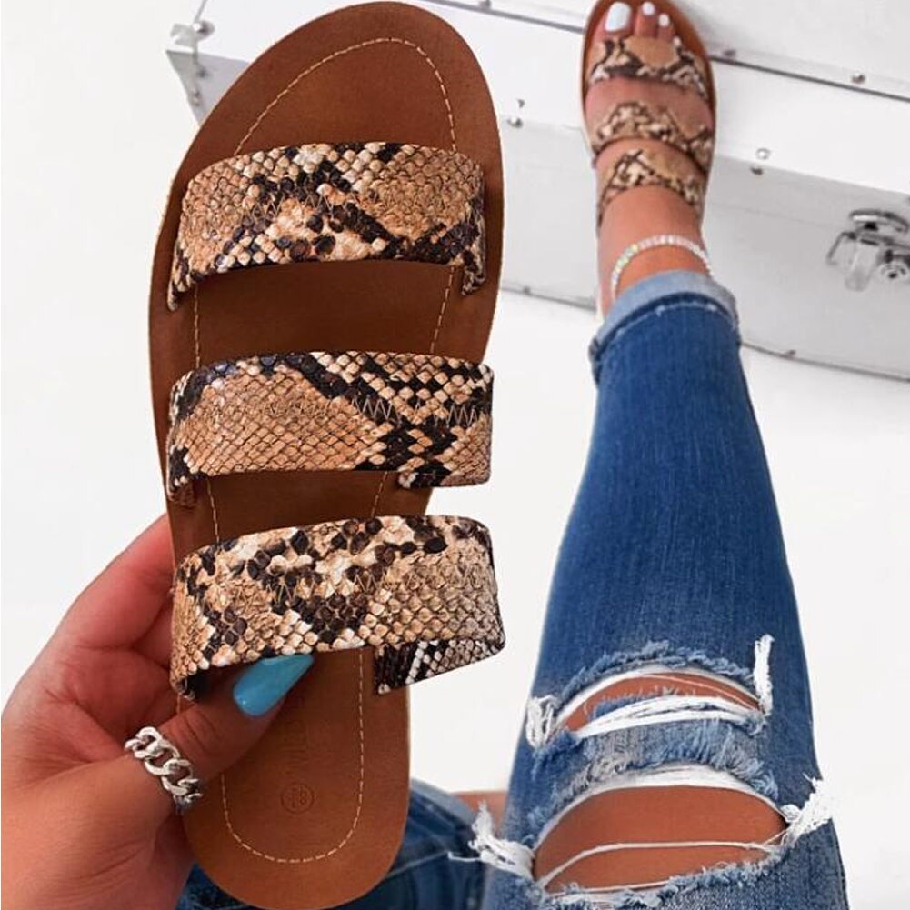 Bonjomarisa Zomer Cool Animal Print Platte Slides Casual Slip-On Gemengde Kleuren Slippers Vrouwen Zomer Toevallige Lage Hak schoenen Vrouw: Bruin / 9