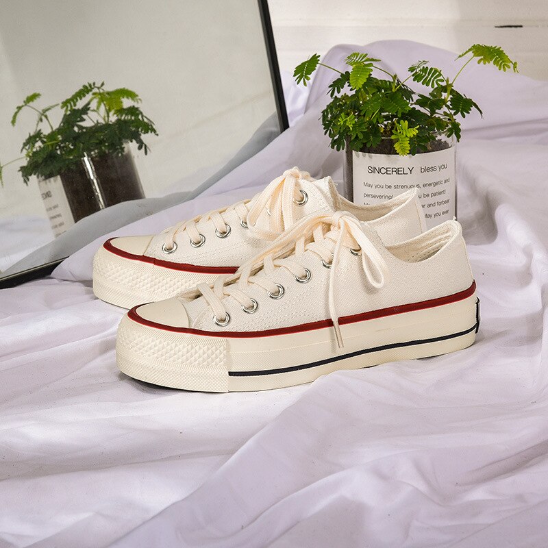 Star EVENSTAR end of 1970 s zapatos de lona gruesa mujer nuevos estudiantes mayor han edition zapatos de plataforma zapatillas: Blanco / 7.5