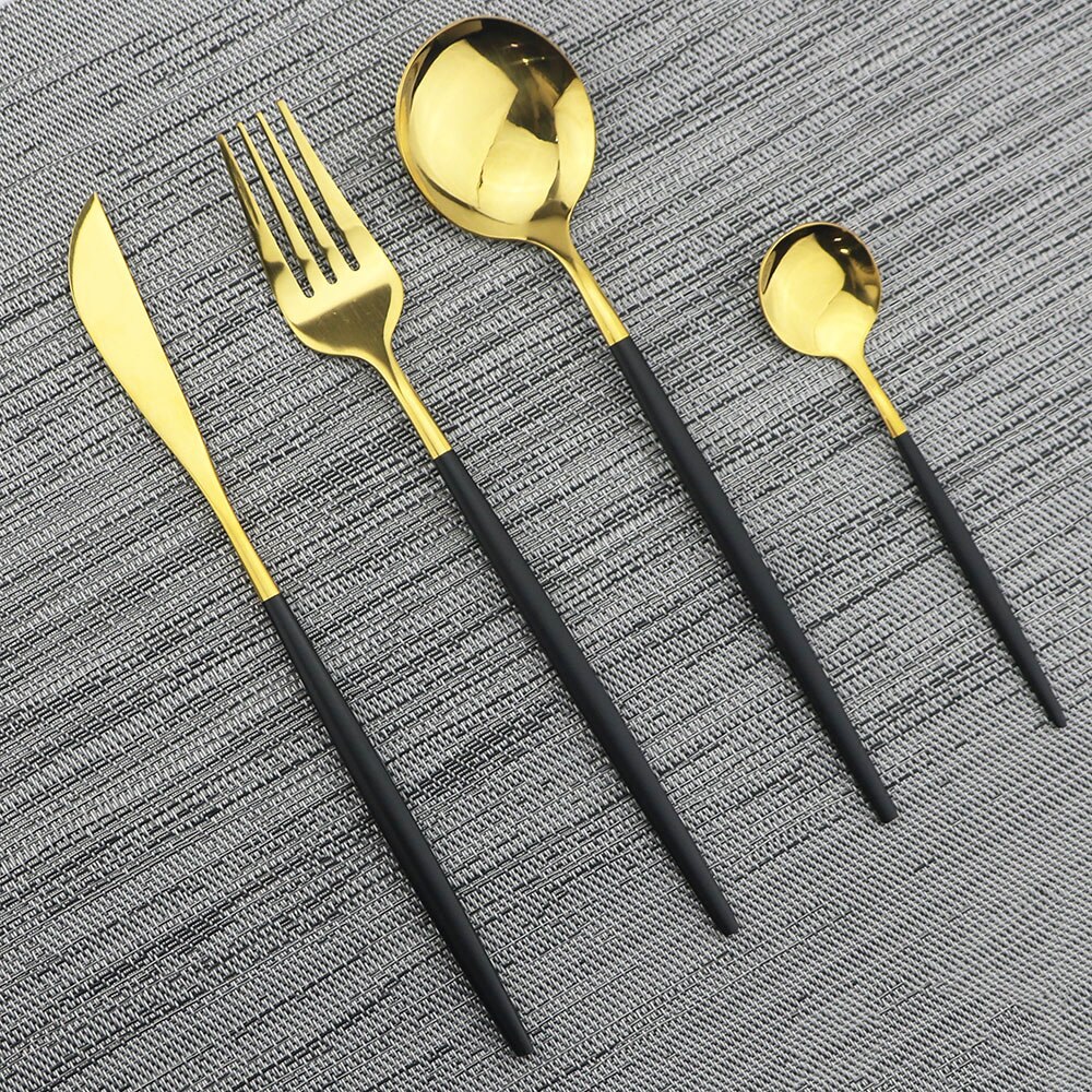 Couverts en or blanc miroir de cuisine | Ensemble de vaisselle 304 service de vaisselle en acier inoxydable, couteau fourchette cuillère service de table 32 pièces/8