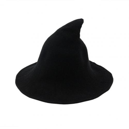 Witch Hat Diversified Halloween Lady Wide Brim Woolen Knit Witch Knitting Fisherman Hat Costume Party Cosplay Bucket Cap Hallow: Black