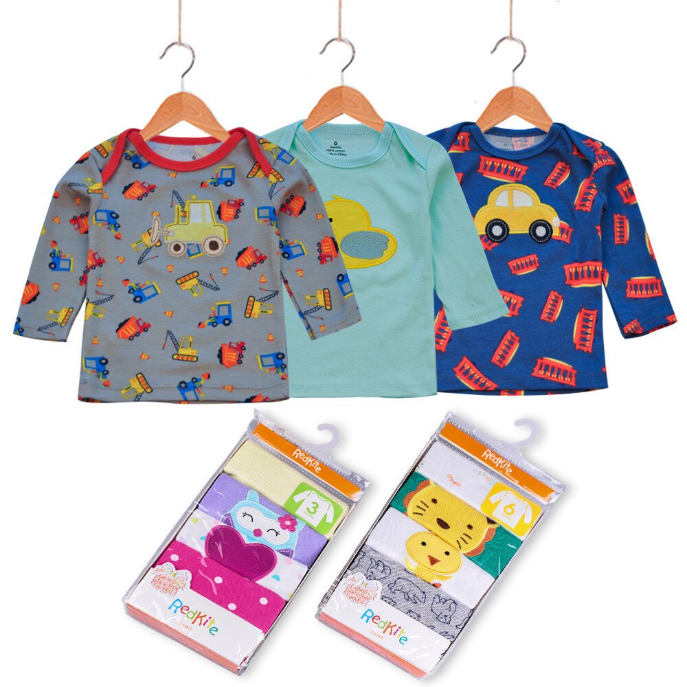 5 PCS Baby Boys Girls Clothing Spring Autum Cartoon pattern T Shirt Baby Long Sleeve Tops Cotton Infant Kids Clothes