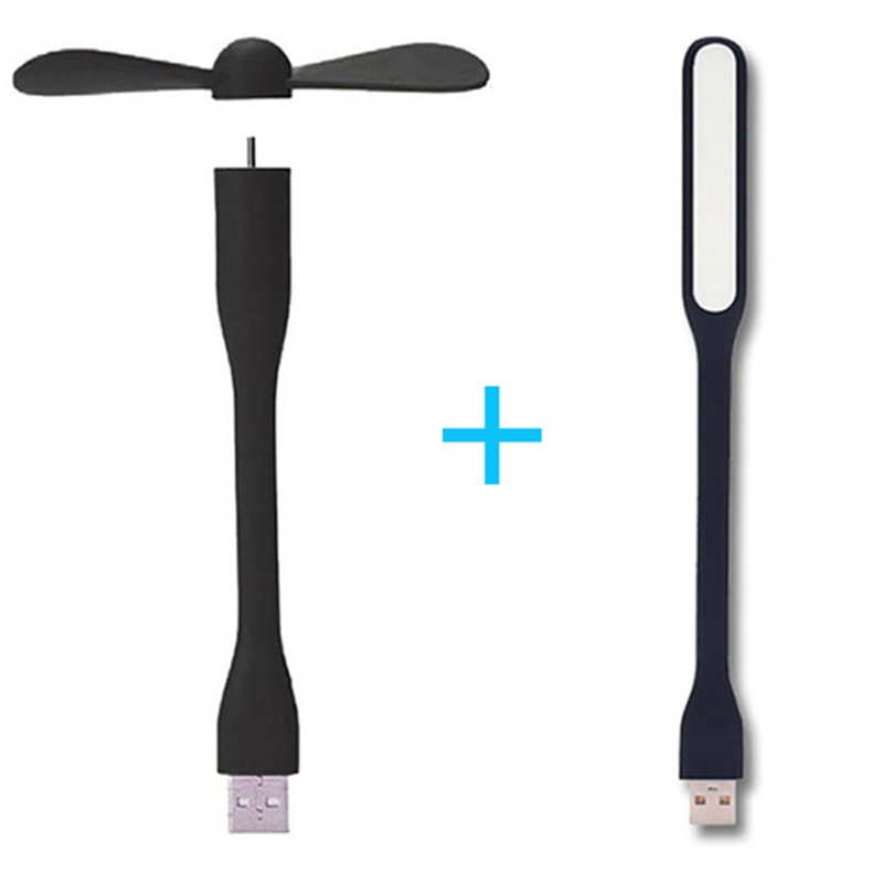 Mini ventilateur USB flexible et pliable avec lumière LED, humidificateur, banque d'alimentation, ordinateur portable, gadget d'été,: Black