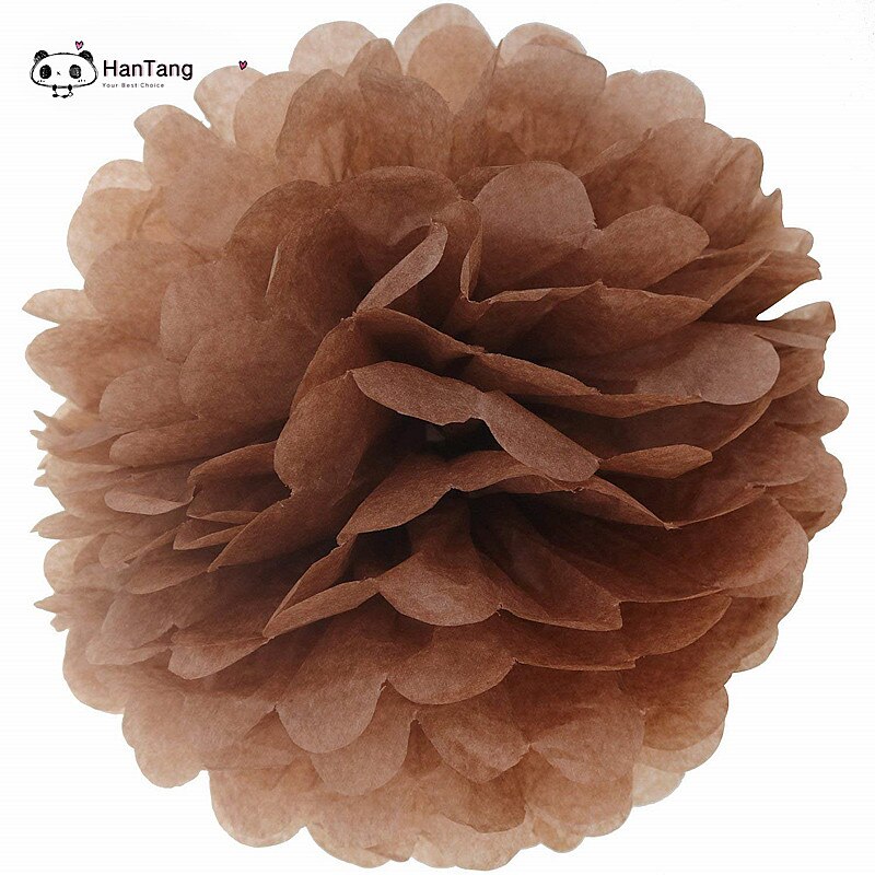 10 st 20cm hängande silkespapper pom poms papper blomboll hem trädgård gör-det-själv bröllopsrum dekoration fest layout tillbehör 6 zsh 014: Brun