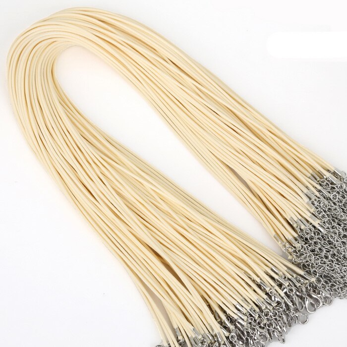 10 sztuk/partia 1.5mm skórzane łańcuchy bransoletka zawieszki charms z karabińczyk DIY komponenty do wyrobu biżuterii sznurek 45cm + 5cm: Ivory